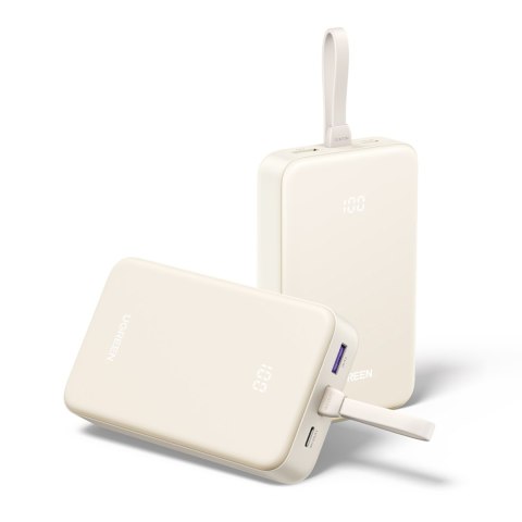Powerbank 20000mAh 22.5W USB-C USB-A wbudowany kabel USB-C - biały