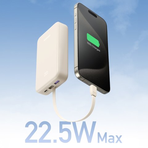Powerbank 20000mAh 22.5W USB-C USB-A wbudowany kabel USB-C - biały