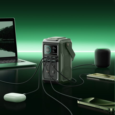 Powerbank turystyczny 75000mAh 100W USB-C USB-A lampka sygnał SOS - zielony