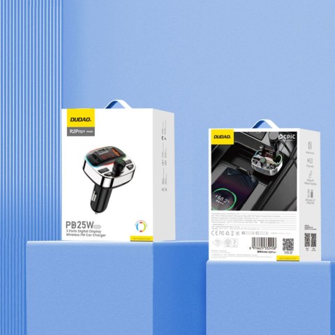 Transmiter samochodowy R2PRO+ z portami ładowania PD 25W Bluetooth 5.3 RGB - czarno-srebrny