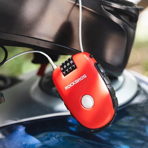 Zapięcie blokada rowerowe z linką zwijaną i zamkiem szyfrowym - czerwone