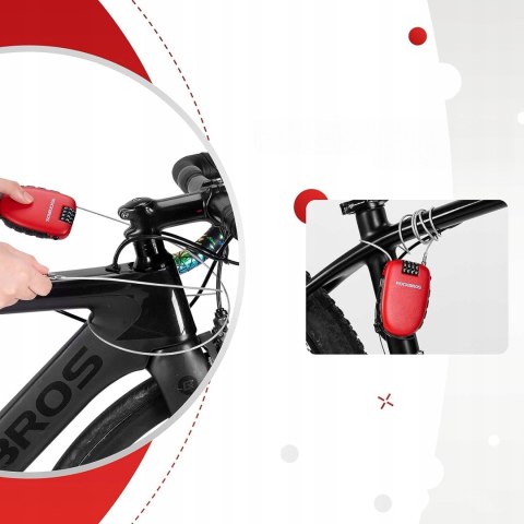 Zapięcie blokada rowerowe z linką zwijaną i zamkiem szyfrowym - czerwone