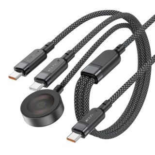 3w1 Kabel przewód USB-C - 2x USB-C / ładowarka Apple Watch Qi 480Mb/s 100W 1.2m - czarny