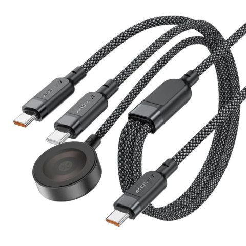 3w1 Kabel przewód USB-C - 2x USB-C / ładowarka Apple Watch Qi 480Mb/s 100W 1.2m - czarny