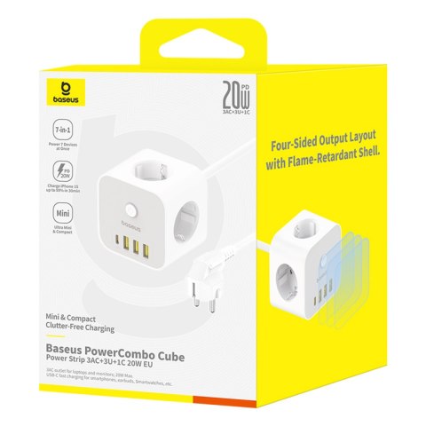 7w1 Listwa zasilająca KOSTKA PowerCombo 3x AC / 3x USB-A / 1x USB-C 20W 1.5 m - biała
