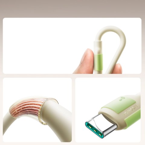 Kabel przewód USB-A - USB-C z fluorescencyjną końcówką 1.2m - beżowy