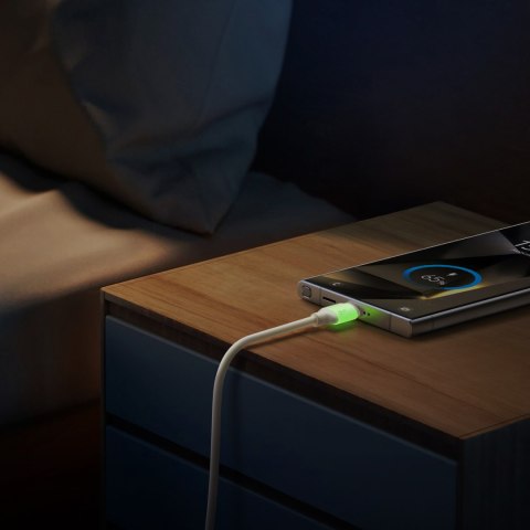 Kabel przewód USB-A - USB-C z fluorescencyjną końcówką 1.2m - beżowy