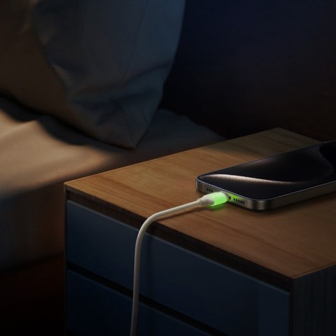 Kabel przewód USB-C - USB-C z fluorescencyjną końcówką 60W 1.2m - beżowy