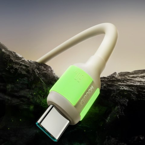 Kabel przewód USB-C - USB-C z fluorescencyjną końcówką 60W 2m - beżowy