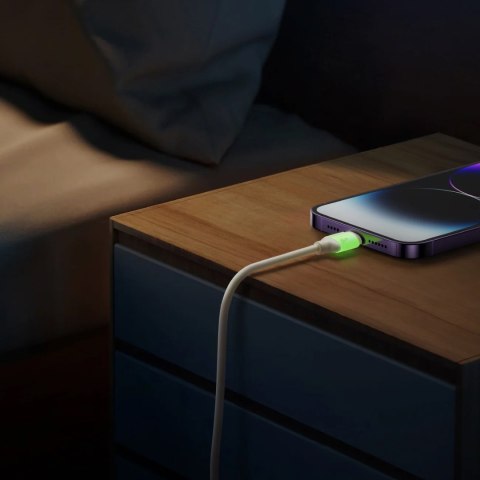 Kabel przewód USB-C - iPhone Lightning z fluorescencyjną końcówką 2m 30W - beżowy