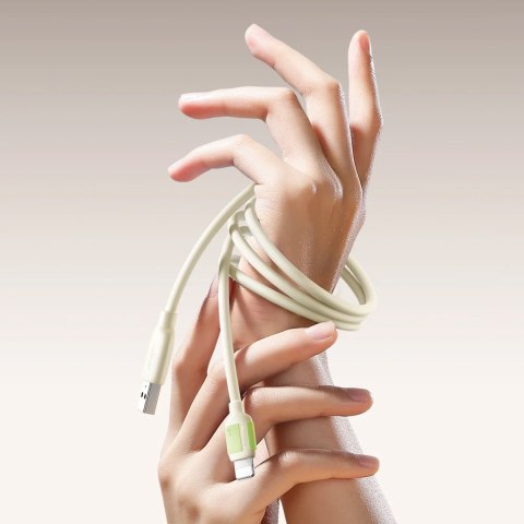 Kabel przewód USB-C - iPhone Lightning z fluorescencyjną końcówką 30W 1.2m - beżowy