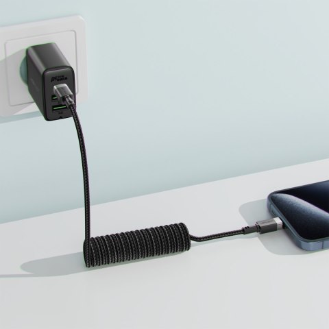 Kabel przewód spiralny USB-A - USB-C 480Mb/s 3A 1.2m - czarny