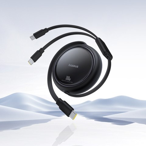 Kabel przewód zwijany USB-C - 2 x USB-C Bright Mirror Series 100W 1m - czarny