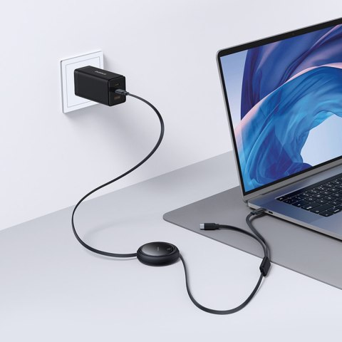 Kabel przewód zwijany USB-C - 2 x USB-C Bright Mirror Series 100W 1m - czarny