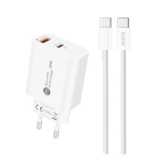 Ładowarka sieciowa 20W USB-A USB-C z kablem USB-C 1m - biała