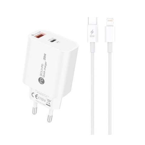 Ładowarka sieciowa 20W USB-A USB-C z kablem USB-C - iPhone Lightning 1m - biała