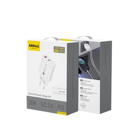 Ładowarka sieciowa 20W USB-A USB-C z kablem USB-C - iPhone Lightning 1m - biała