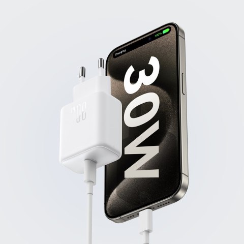 Ładowarka sieciowa USB-C PD 30W QC SFC + kabel USB-C 1m - biały