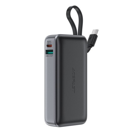 Powerbank 10000mAh PD30W z wbudowanym kablem USB-C - czarny