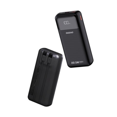 Powerbank 20000mAh z wbudowanymi kablami iPhone Lightning USB-C USB-A 22.5W PD - czarny