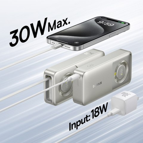 Powerbank Free2Pull 10000mAh 30W z portem USB-C i rozwijanym kablem USB-C - szary