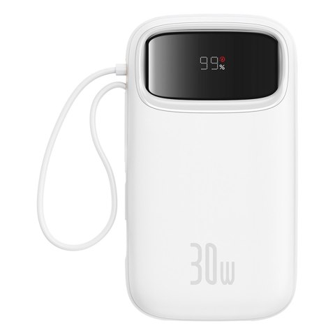 Powerbank QPow 2 20000mAh 30W z 2 wbudowanymi kablami USB-C - biały