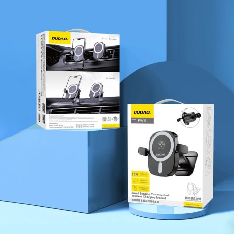 Uchwyt samochodowy do telefonu z ładowarką indukcyjną na kratkę kokpit 15W - czarny