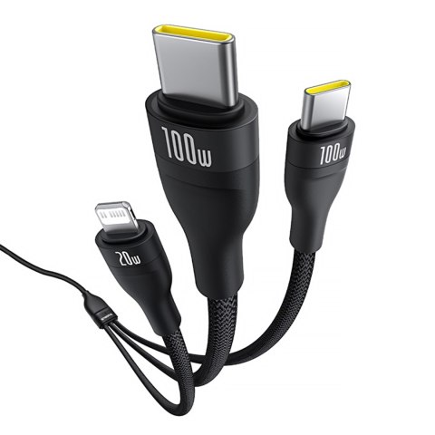 3w1 Kabel przewód Flash Series 3 100W USB-C - 2x USB-C iPhone Lightning 1.5m - czarny