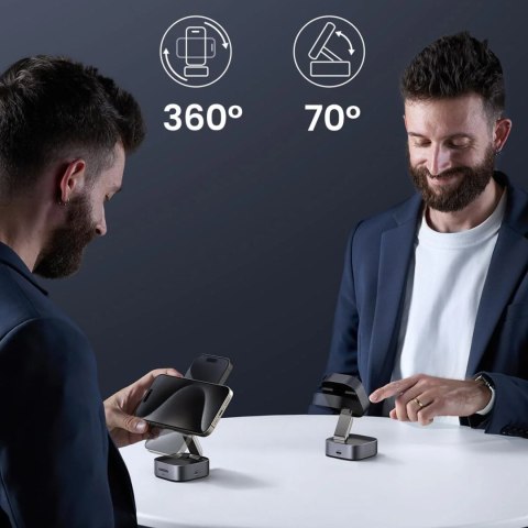 3w1 Ładowarka indukcyjna MagSafe Qi2 USB-C do telefonu słuchawek - czarna