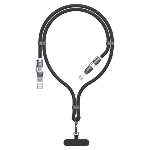 4w1 Kabel przewód smycz USB-A / USB-C / iPhone Lightning PD QC 65W 1.5m - czarny