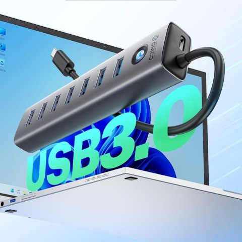 Hub CL7U-U3 rozdzielacz 7x USB-A USB-C 5V 3A 1m - szary
