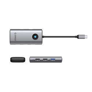 Hub PW11-5P rozdzielacz USB-C na USB-A USB-C PD HDMI - szary