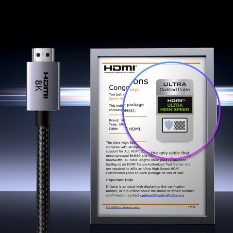 Kabel przewód HDMI 2.1 8K certyfikowany 5 m - szary