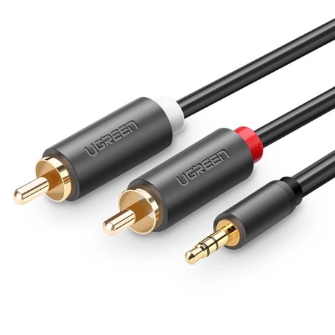 Kabel przewód audio 3.5 mm mini jack (męski) - 2RCA (męski) 1m - szary