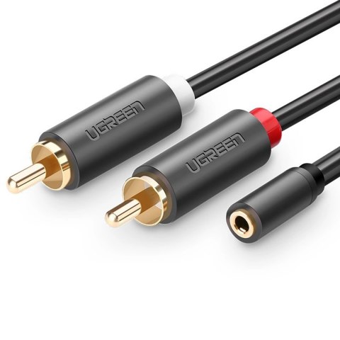 Kabel przewód audio mini jack 3.5mm (żeński) - 2RCA (męski) 1m - szary