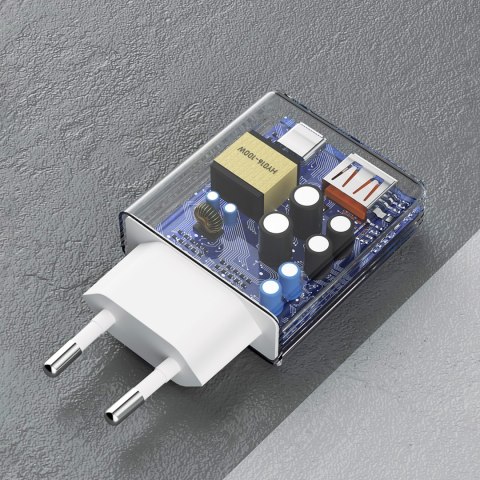 Ładowarka sieciowa GaN 30W USB-A - USB-C z kablem USB-C - biała