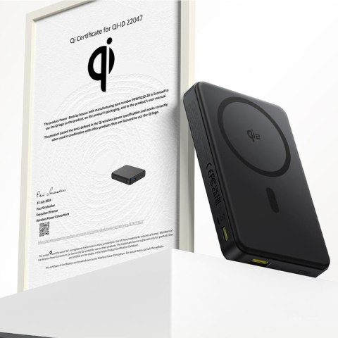 Powerbank Airpow II 10000mAh Qi2 MagSafe 22.5W z kablem USB-C 20V 3A 30cm - czarny