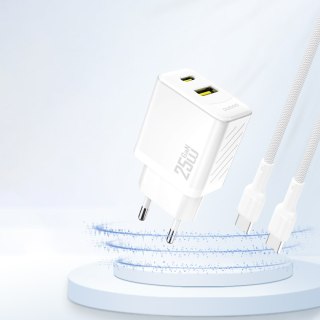 Szybka ładowarka sieciowa 25W USB-A USB-C - biała