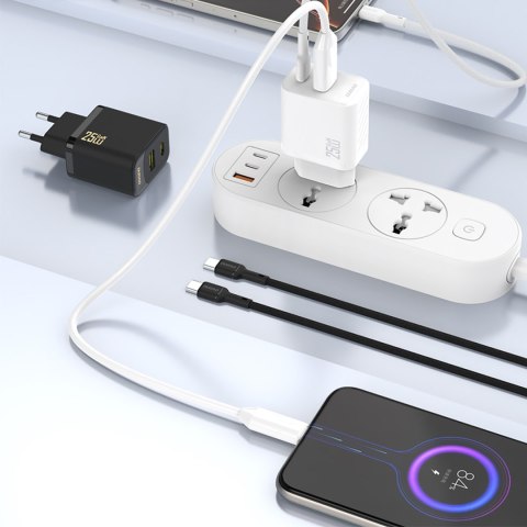 Szybka ładowarka sieciowa 25W USB-A USB-C - czarna