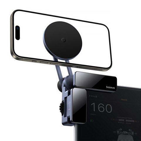 Uchwyt samochodowy magnetyczny do telefonu montowany na wyświetlacz - szary