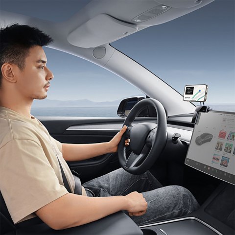 Uchwyt samochodowy magnetyczny do telefonu montowany na wyświetlacz - szary