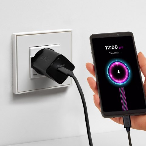 Kabel przewód w oplocie USB-C 60W 1.5m - czarny