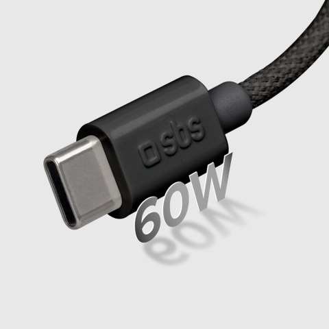 Kabel przewód w oplocie USB-C 60W 1.5m - czarny