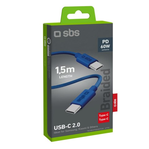 Kabel przewód w oplocie USB-C - USB-C 60W 1.5m - niebieski