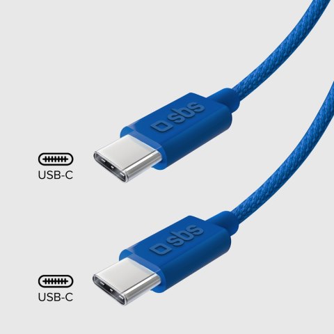 Kabel przewód w oplocie USB-C - USB-C 60W 1.5m - niebieski