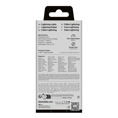 Kabel przewód z certyfikatem MFi USB-A - iPhone Lightning 1m - czarny