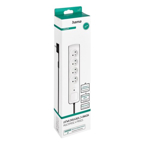 Listwa antyprzepięciowa 4 gniazda 1.5m - biała