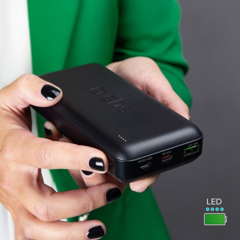 Powerbank 20000 mAh PD USB-C USB-A Micro-USB 20W - czarny