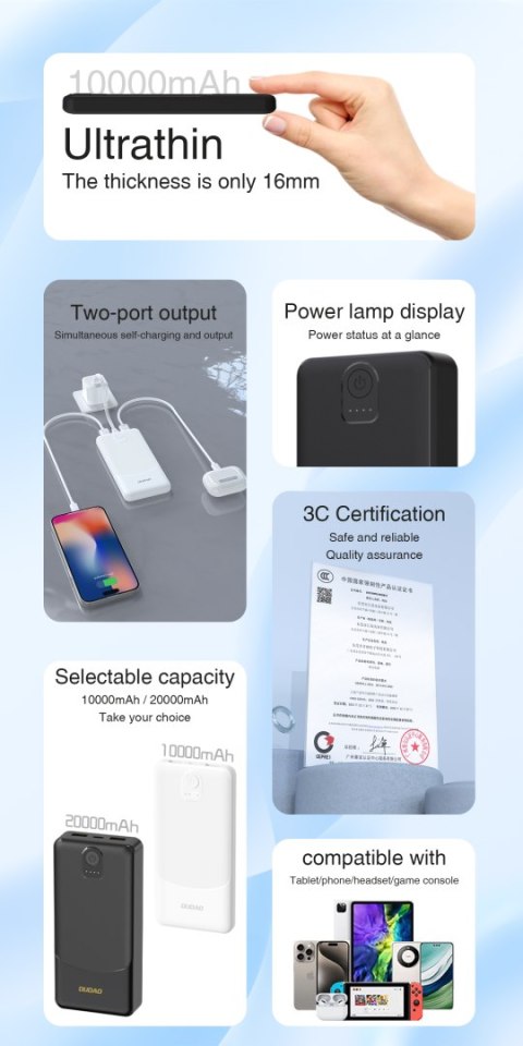 Powerbank K10 10000mAh USB-A 2.4A - biały