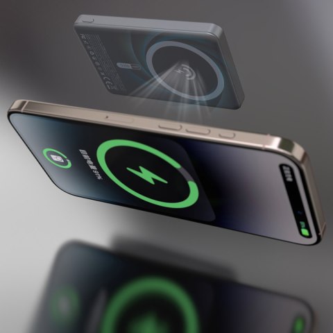 Powerbank K28 10000mAh z MagSafe z metalową obudową i podstawką PD 22.5W - szary